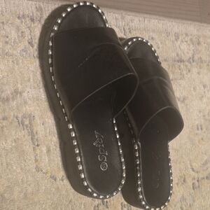 G by Guess Black Sandals with Silver Detailing